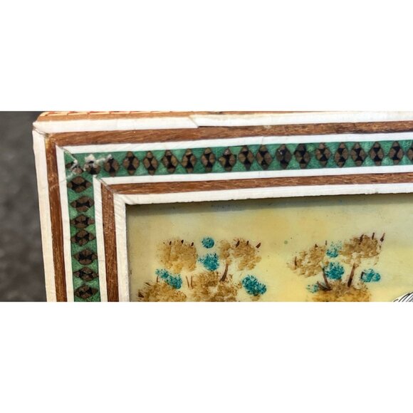 Vtg Handmade Painting 4 People One Playing An Oud Micro Mosaic Indo Persian Art - Picture 5 of 10